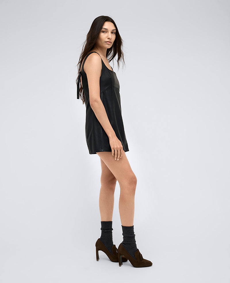 Site Exclusive! Leather Open Back Strap Shift Dress Black