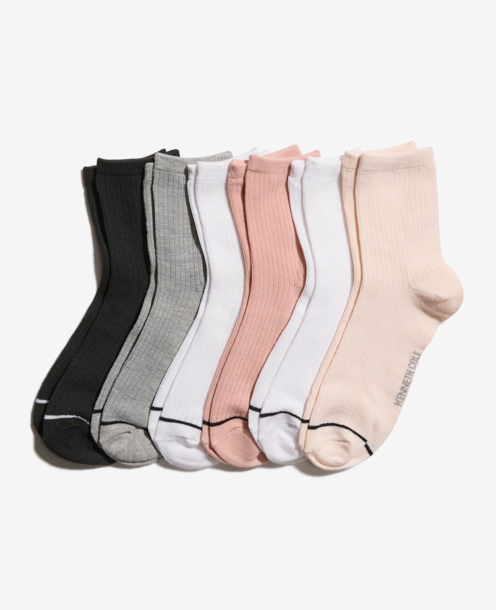 Fine Rib Crew Socks 6-Pack Silver Peony