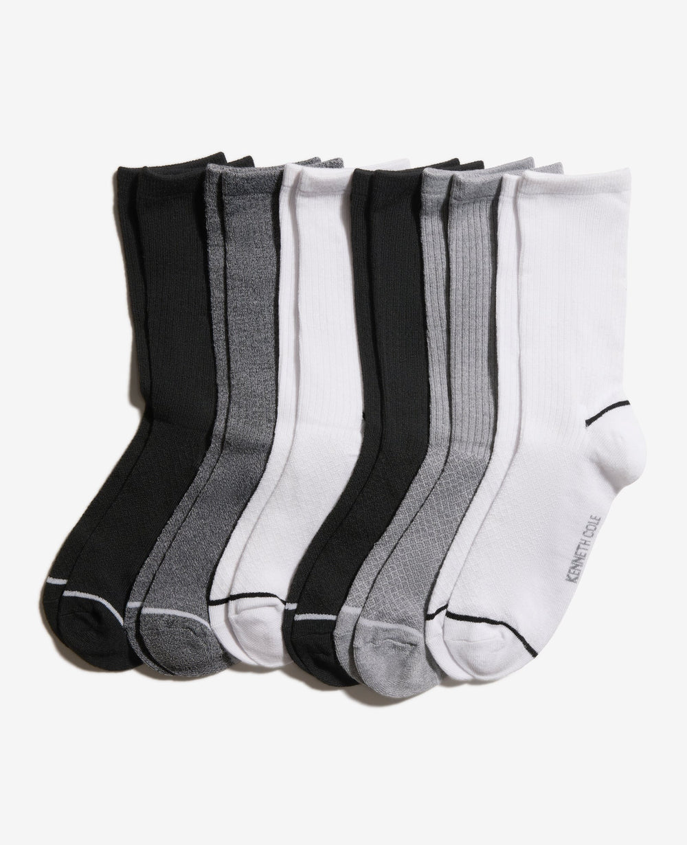 Fine Rib-Diamond Texture Crew Socks 6-Paco White