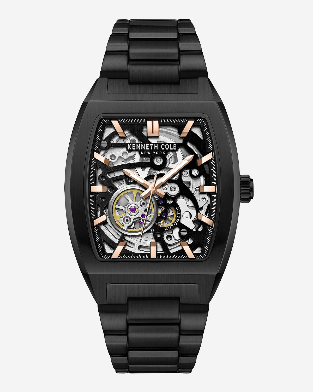 Skeleton Curved Automatic Bracelet Watch Black