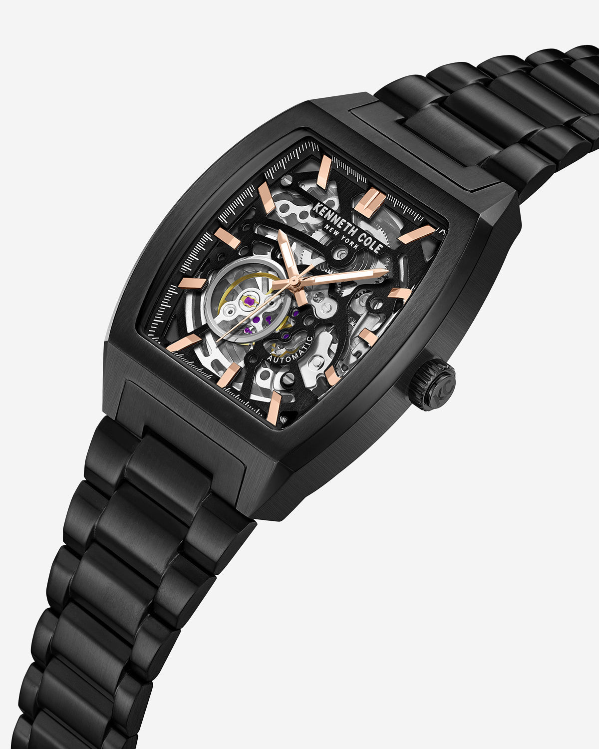 Skeleton Curved Automatic Bracelet Watch Black