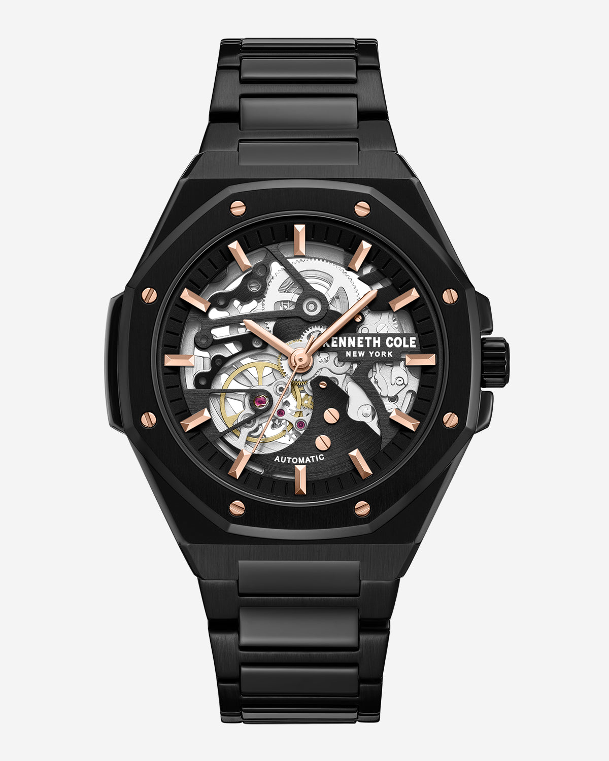 Skeleton Octagonal Automatic Bracelet Watch Black