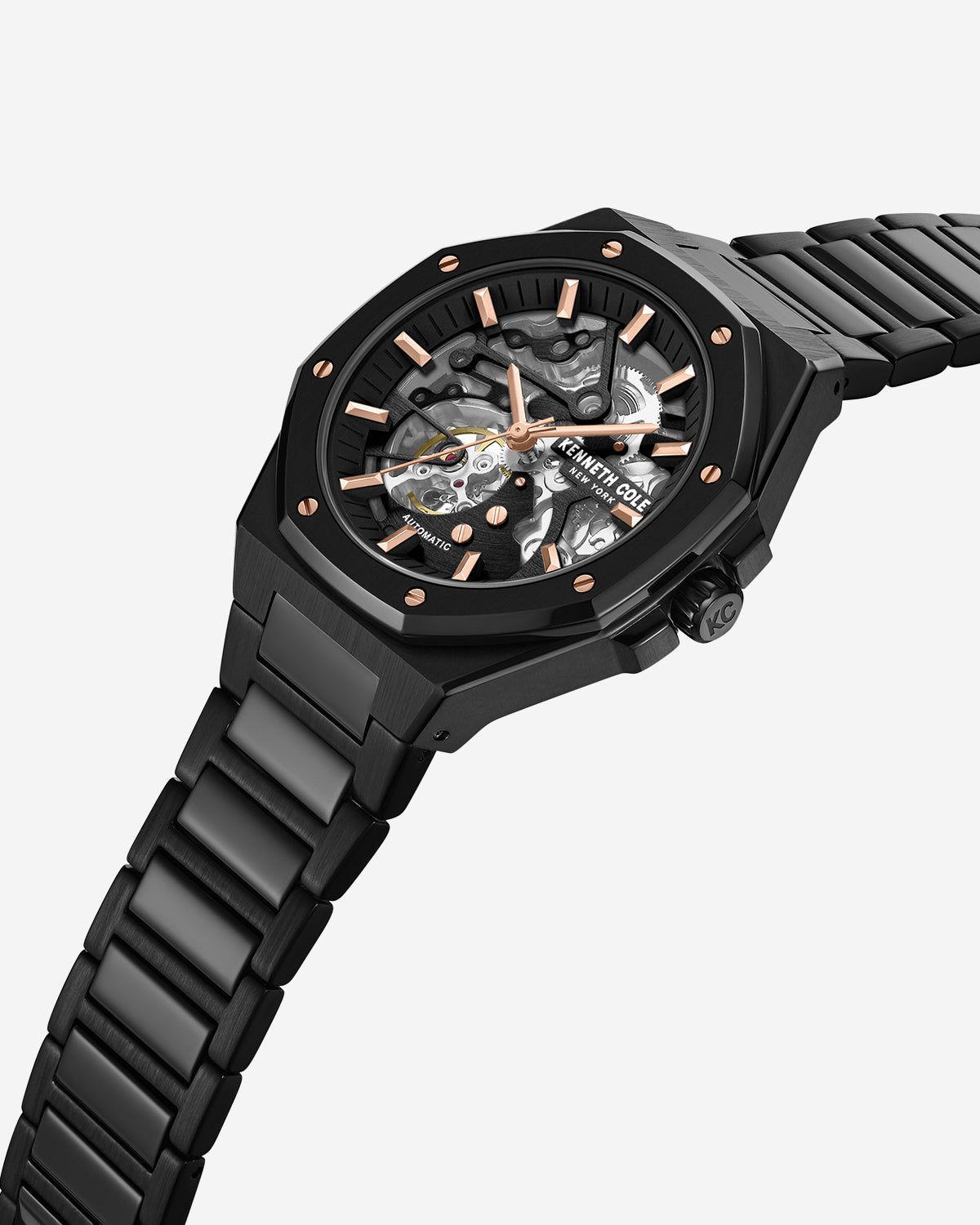 Skeleton Octagonal Automatic Bracelet Watch Black