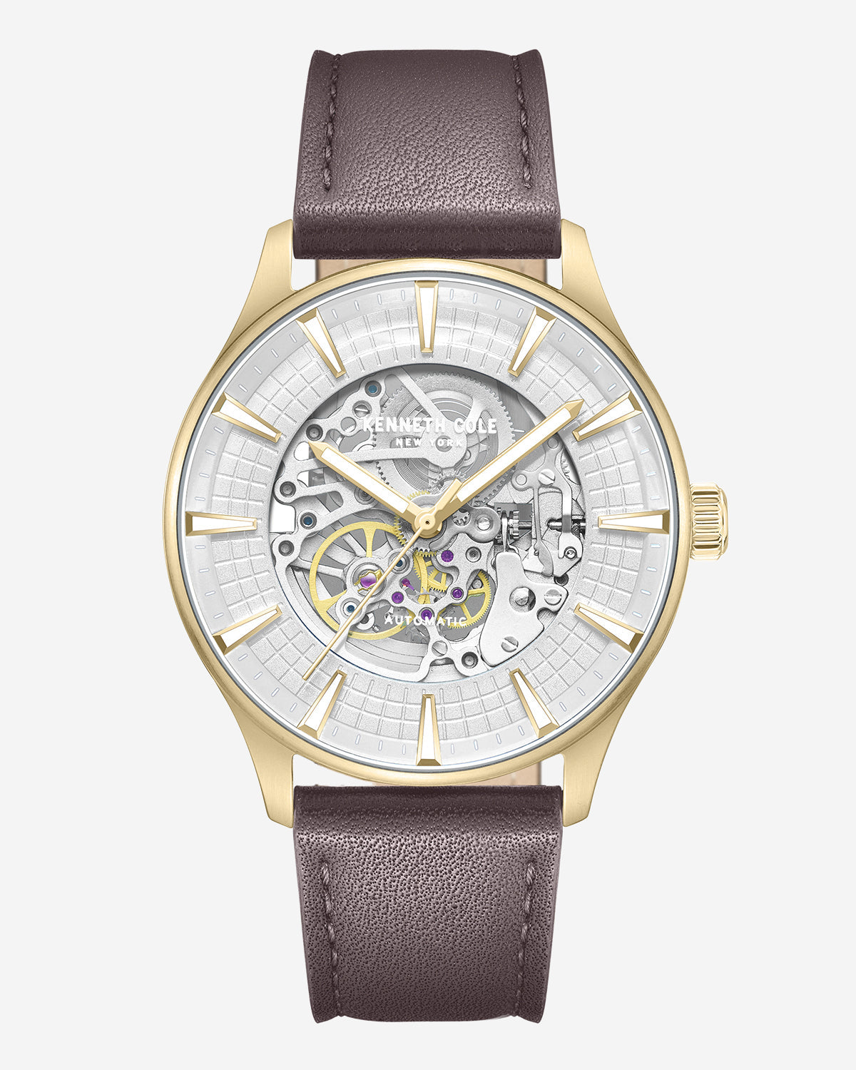 Skeleton Automatic Strap Watch Brown Dark