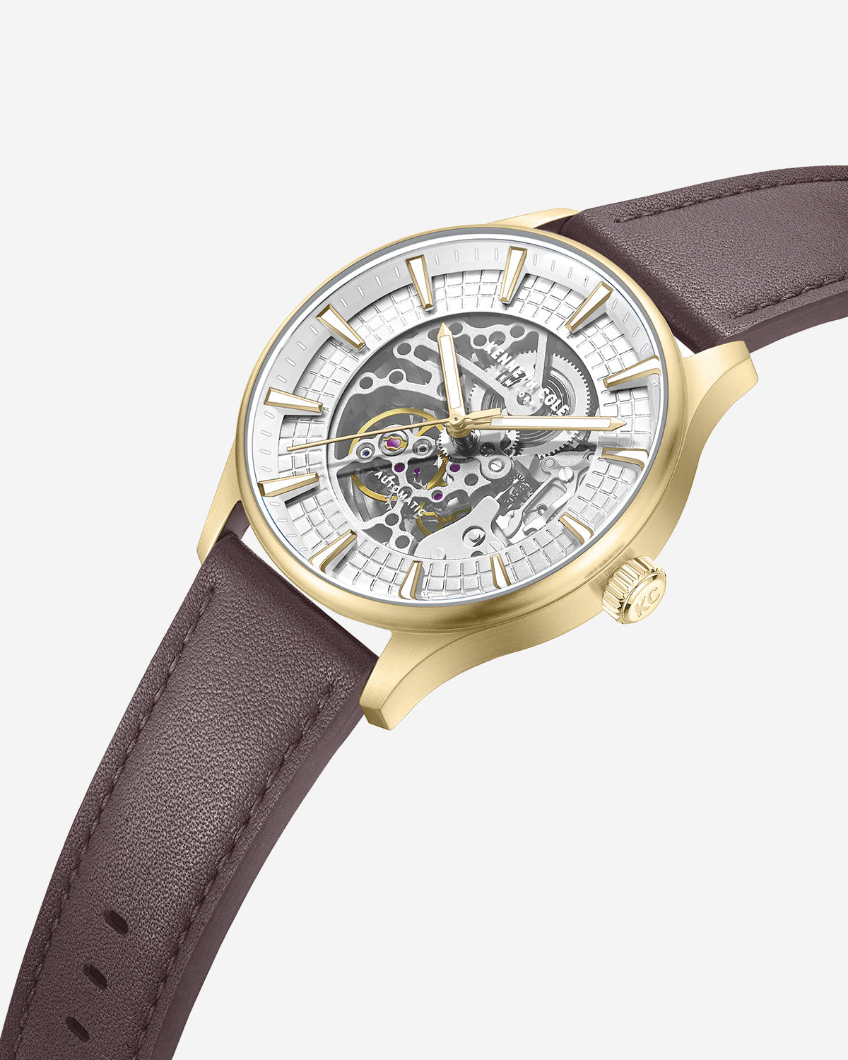 Skeleton Automatic Strap Watch Brown Dark