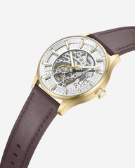 Skeleton Automatic Strap Watch Brown Dark