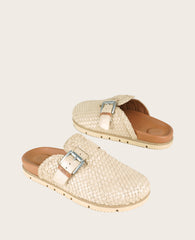 GENTLE SOULS - Brantley Buckle Woven Leather Mule Sand Woven Leather
