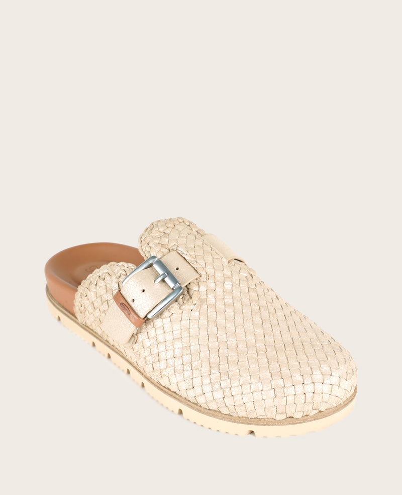 GENTLE SOULS - Brantley Buckle Woven Leather Mule Sand Woven Leather