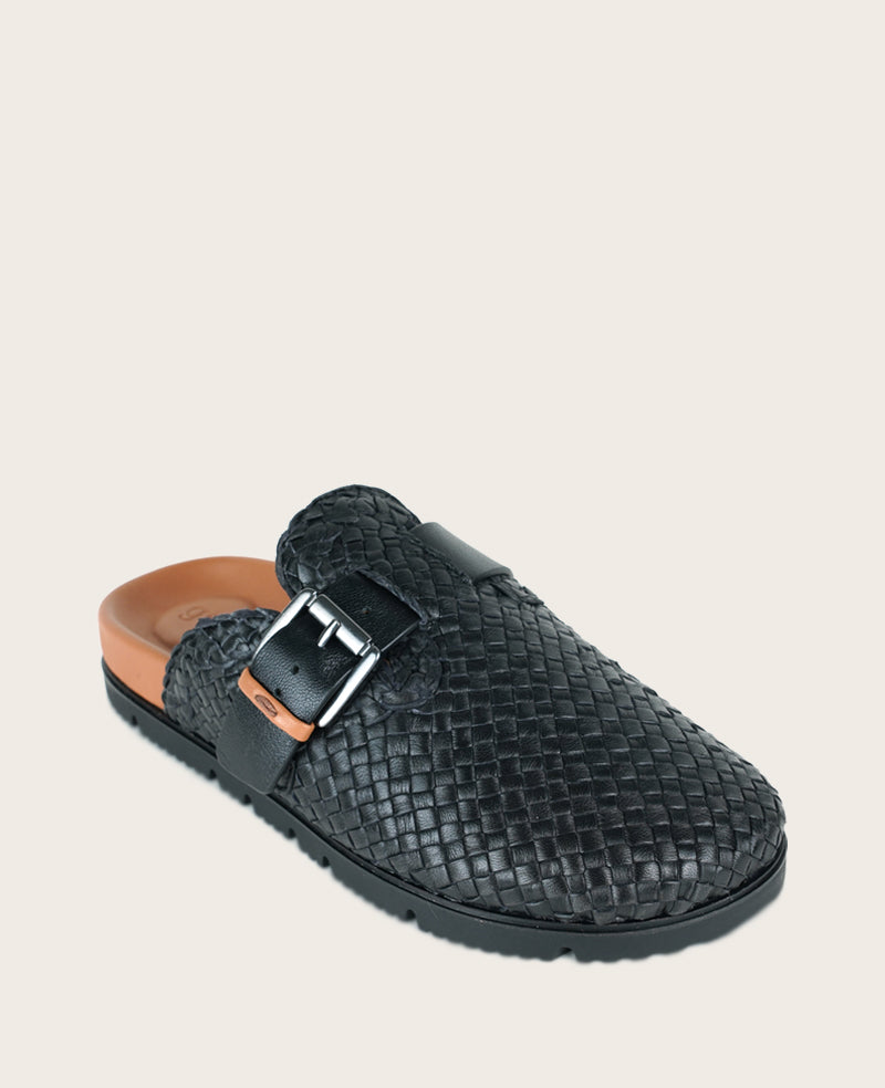 GENTLE SOULS - Brantley Buckle Woven Leather Mule Black Woven Leather