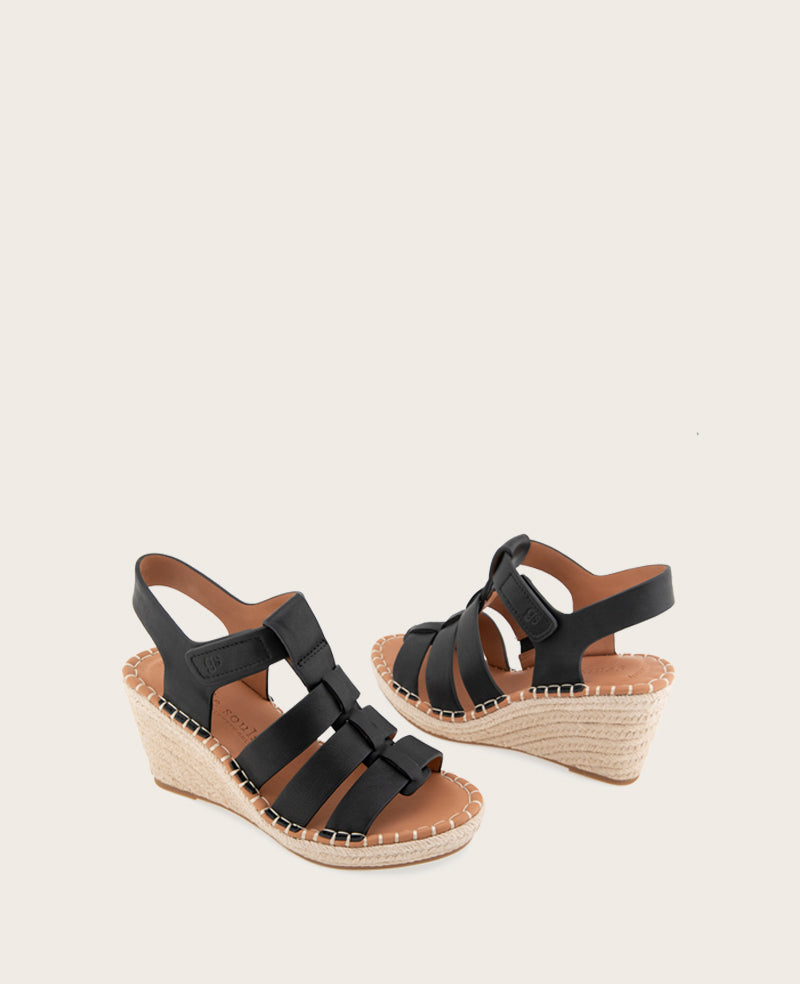 GENTLE SOULS - Capelin Leather Espadrille Wedge Black Leather