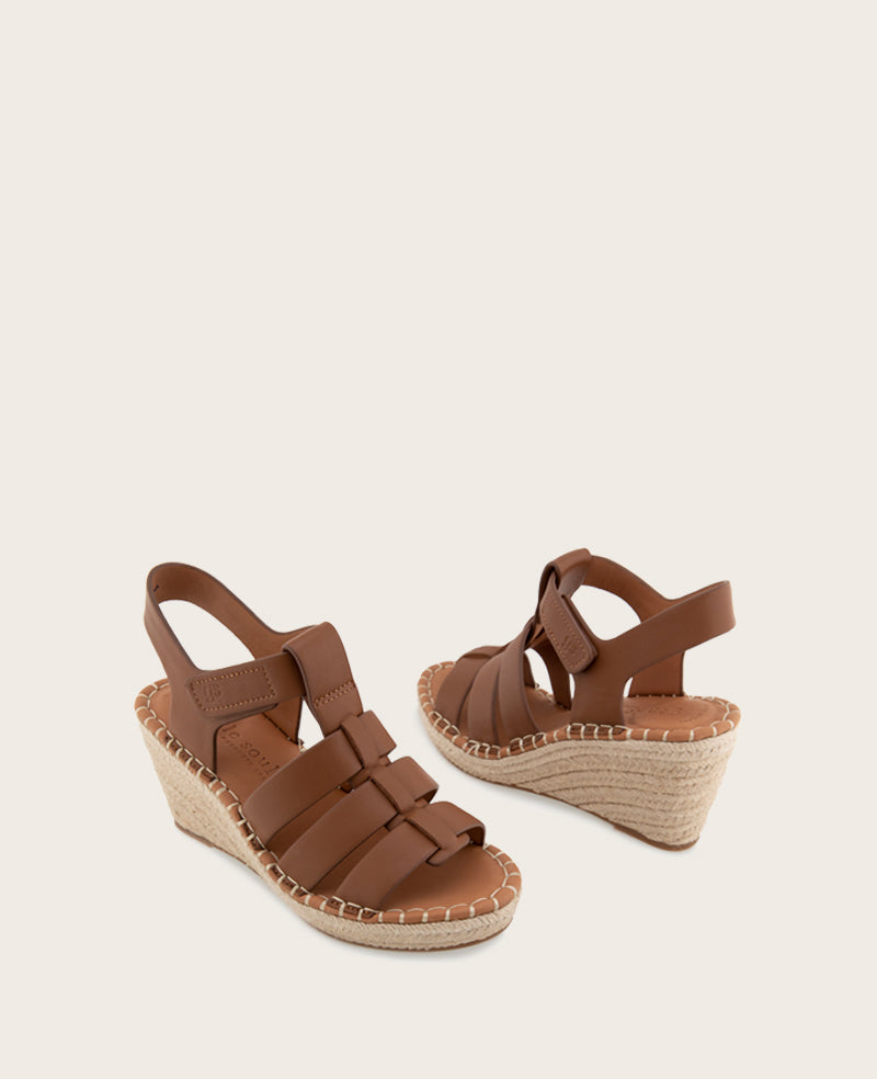 GENTLE SOULS - Capelin Leather Espadrille Wedge Luggage Leather