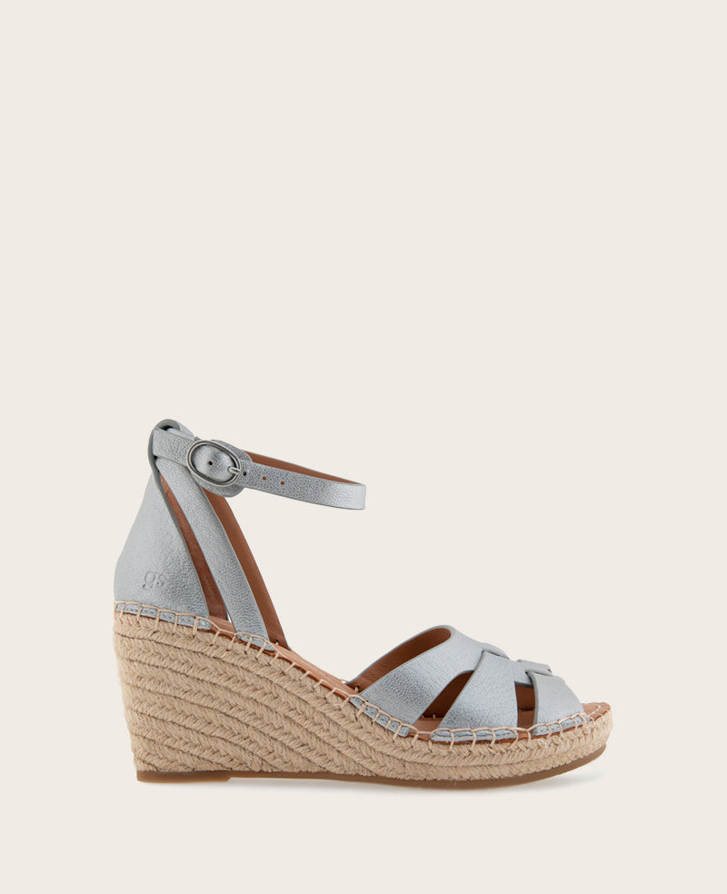 GENTLE SOULS - Coolie Metallic Espadrille Wedge Silver Leather