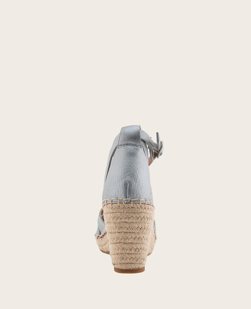 GENTLE SOULS - Coolie Metallic Espadrille Wedge Silver Leather