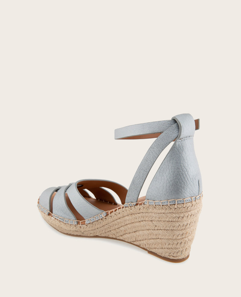 GENTLE SOULS - Coolie Metallic Espadrille Wedge Silver Leather
