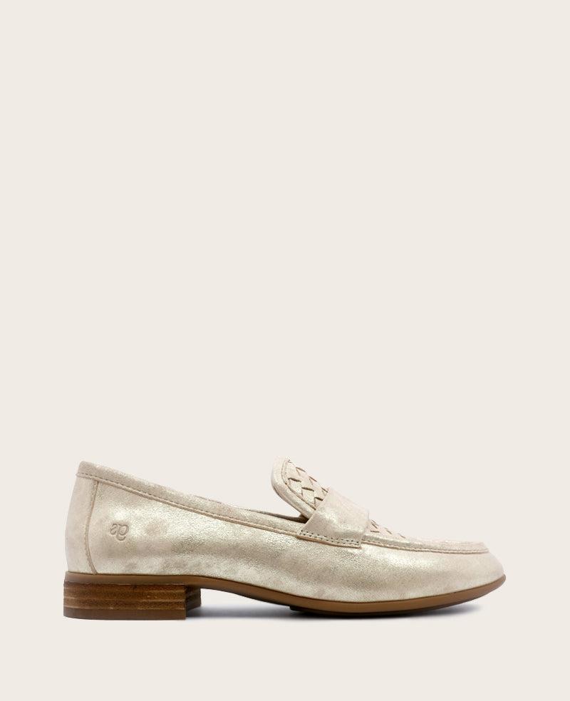 GENTLE SOULS - Crew Woven Metallic Loafer Gold Leather