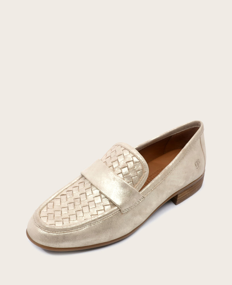 GENTLE SOULS - Crew Woven Metallic Loafer Gold Leather