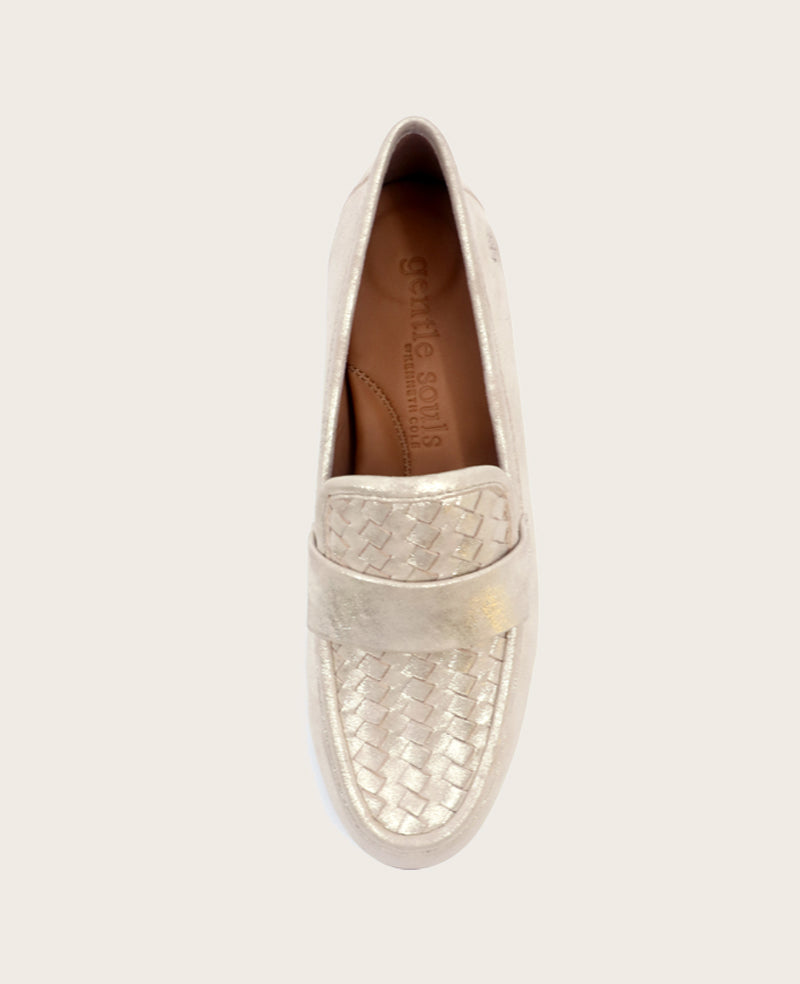 GENTLE SOULS - Crew Woven Metallic Loafer Gold Leather