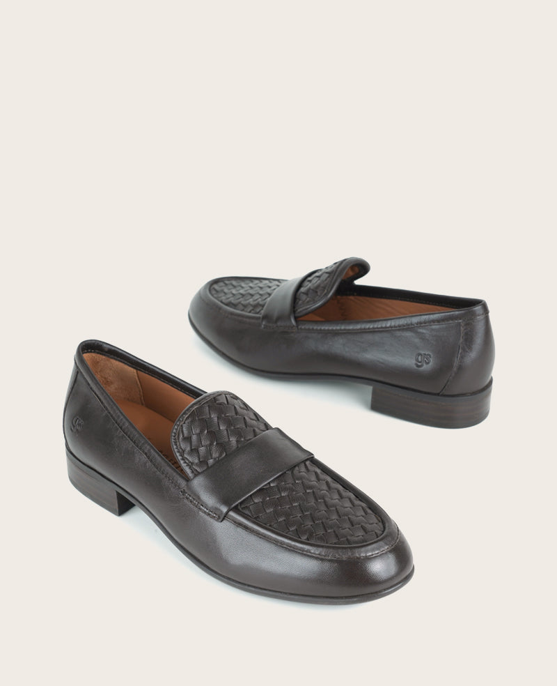 GENTLE SOULS - Crew Woven Leather Loafer Chocolate Leather
