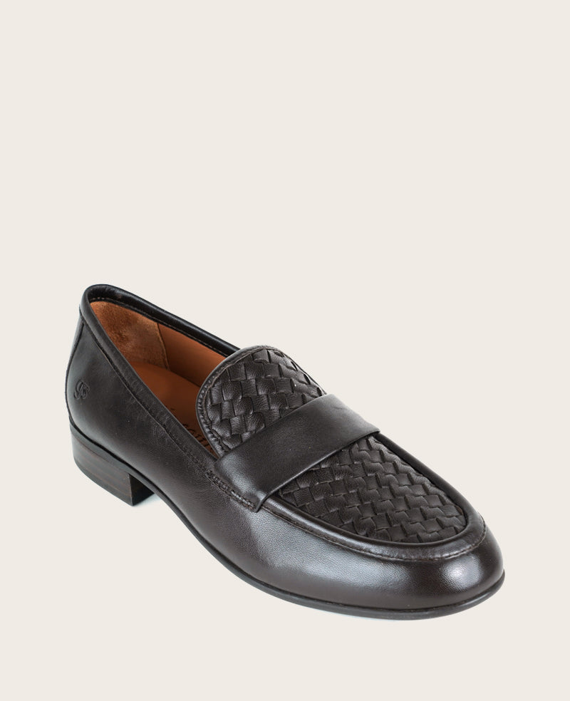 GENTLE SOULS - Crew Woven Leather Loafer Chocolate Leather