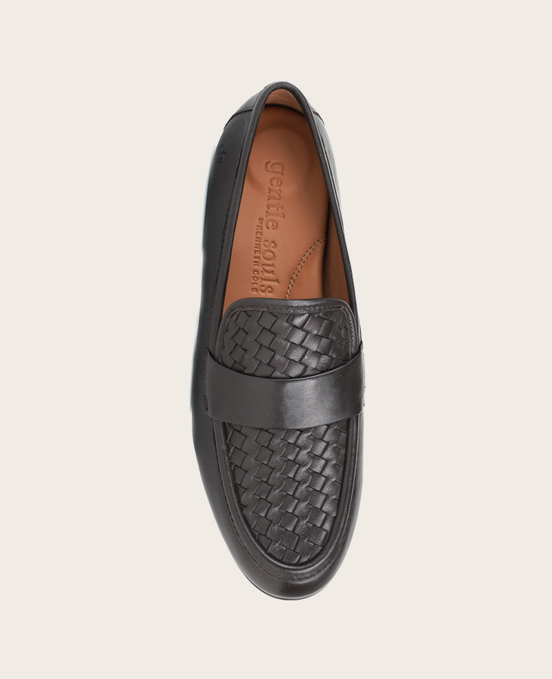 GENTLE SOULS - Crew Woven Leather Loafer Chocolate Leather