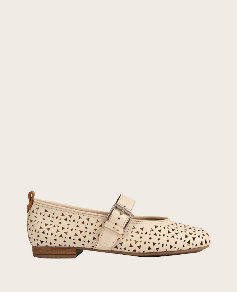 GENTLE SOULS - Karla Perforated Leather Mary Jane Flat White Perf Leather