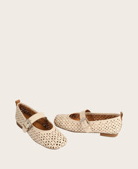 GENTLE SOULS - Karla Perforated Leather Mary Jane Flat White Perf Leather