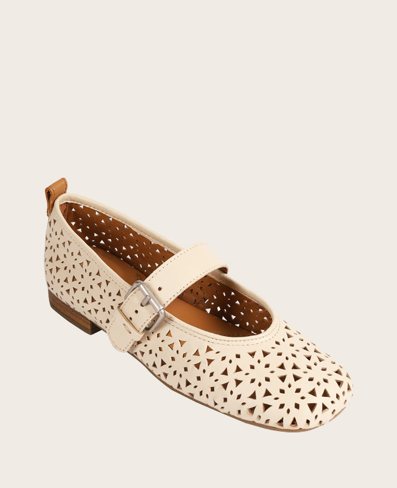 GENTLE SOULS - Karla Perforated Leather Mary Jane Flat White Perf Leather