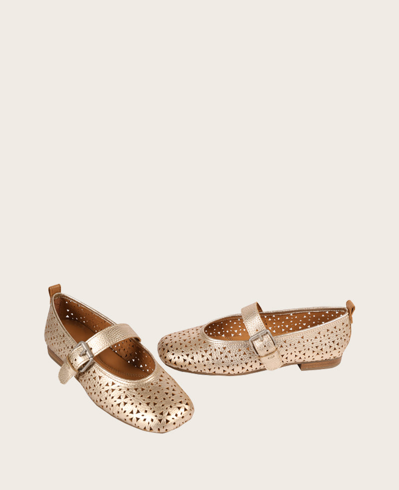 GENTLE SOULS - Karla Perforated Metallic Mary Jane Gold Perf Leather