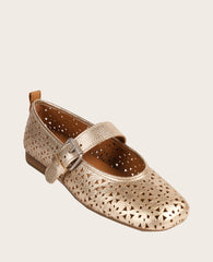 GENTLE SOULS - Karla Perforated Metallic Mary Jane Gold Perf Leather