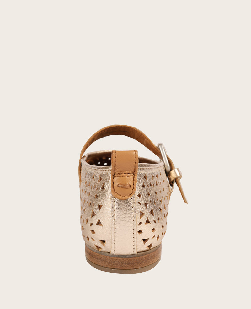 GENTLE SOULS - Karla Perforated Metallic Mary Jane Gold Perf Leather