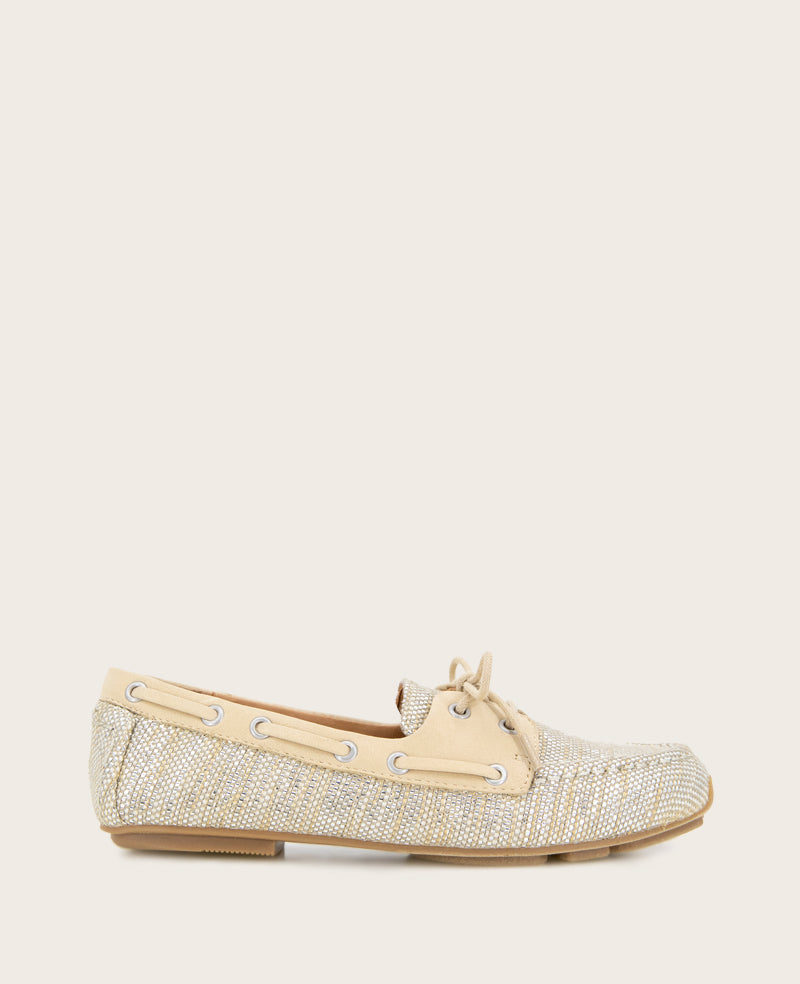 GENTLE SOULS - Marina Metallic Fabric Boat Shoe Light Gold Fabric
