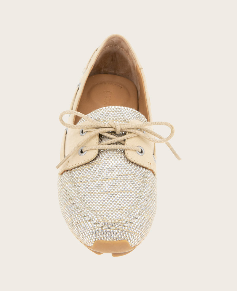 GENTLE SOULS - Marina Metallic Fabric Boat Shoe Light Gold Fabric