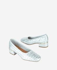 Birdie Woven Metallic Leather Pump Silver Woven Leather