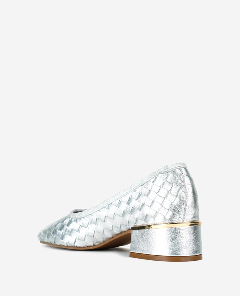 Birdie Woven Metallic Leather Pump Silver Woven Leather