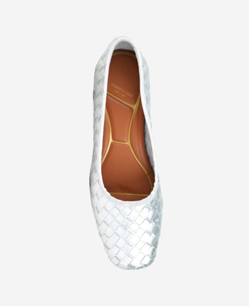 Birdie Woven Metallic Leather Pump Silver Woven Leather