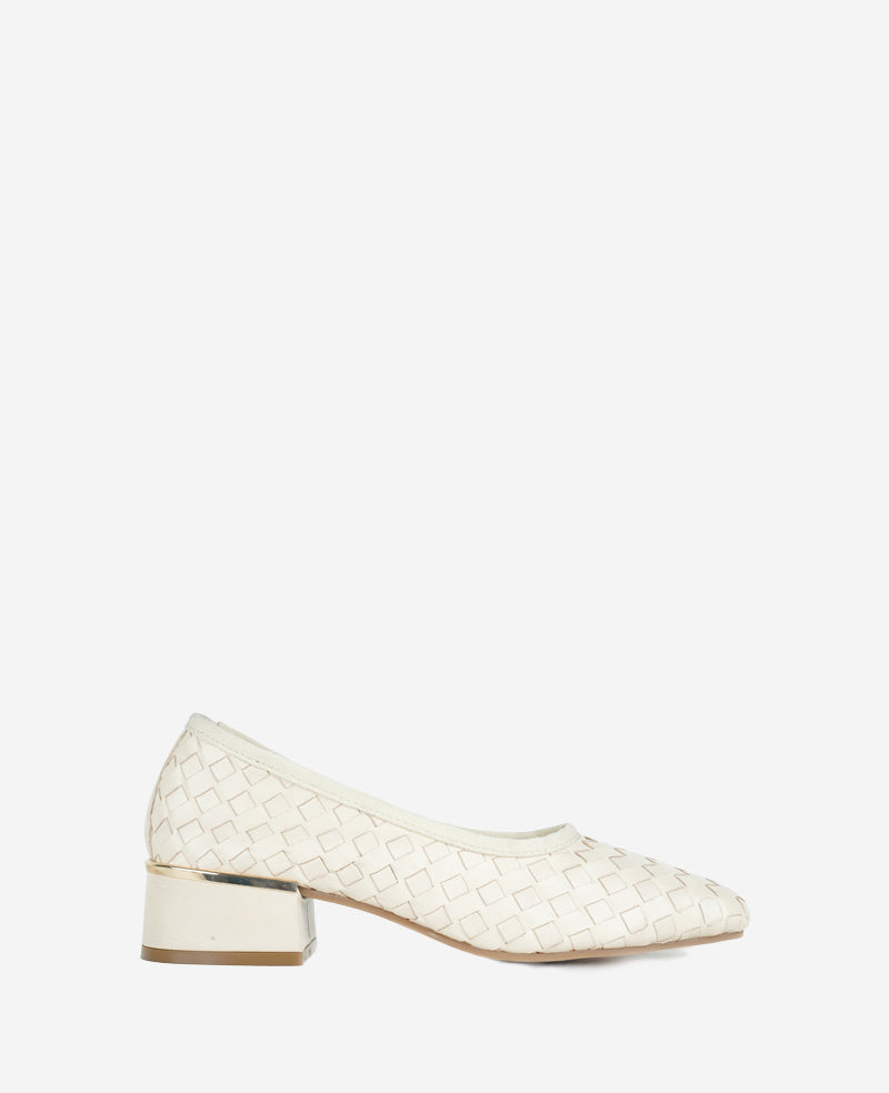 Birdie Woven Leather Pump Ecru Woven Leather
