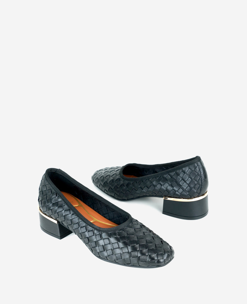 Birdie Woven Leather Pump Black Woven Leather
