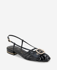 Farrah Patent Caged In Buckle Sandal Black Patent