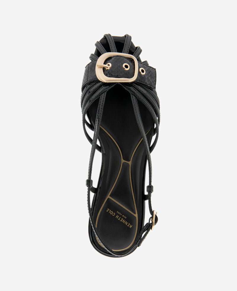 Farrah Patent Caged In Buckle Sandal Black Patent