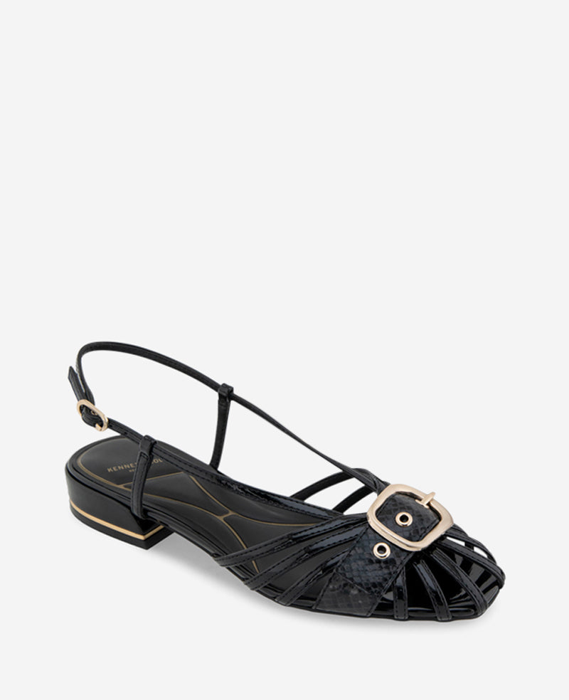 Farrah Patent Caged In Buckle Sandal Black Patent