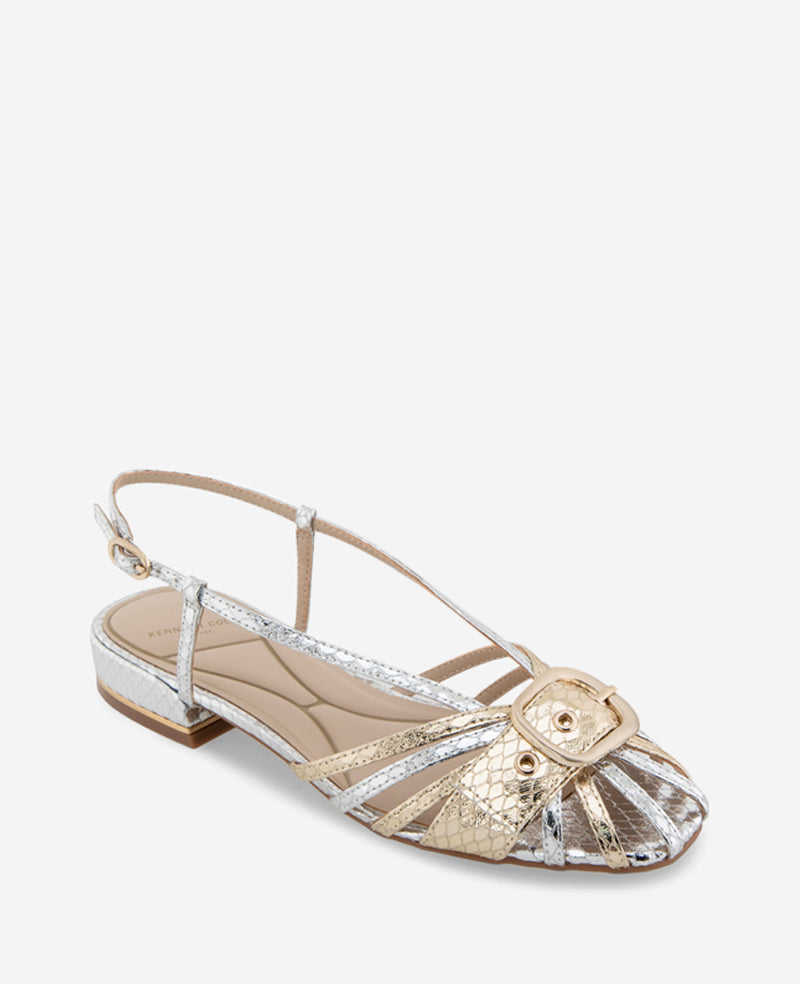 Farrah Metallic Combo Snake Caged In Buckle Sandal Silver/Gold Metallic