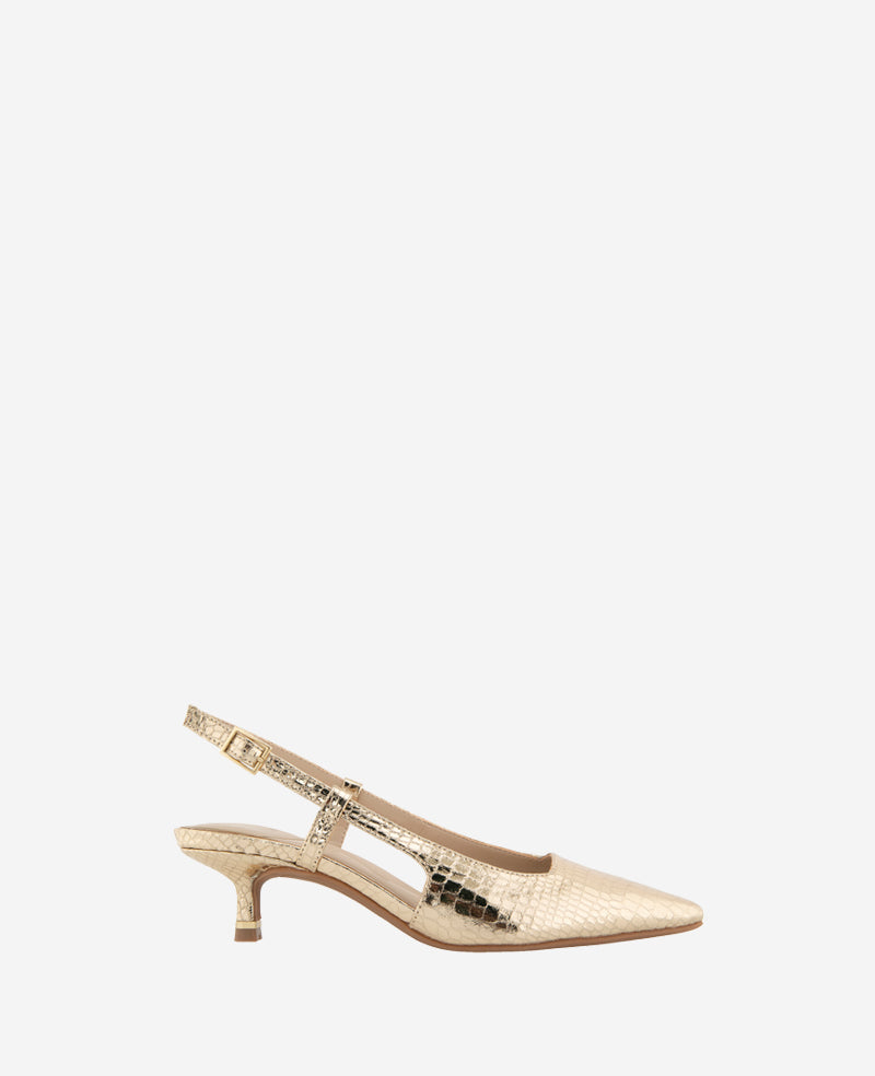 Martha Metallic Croco Slingback Kitten Heel Soft Gold
