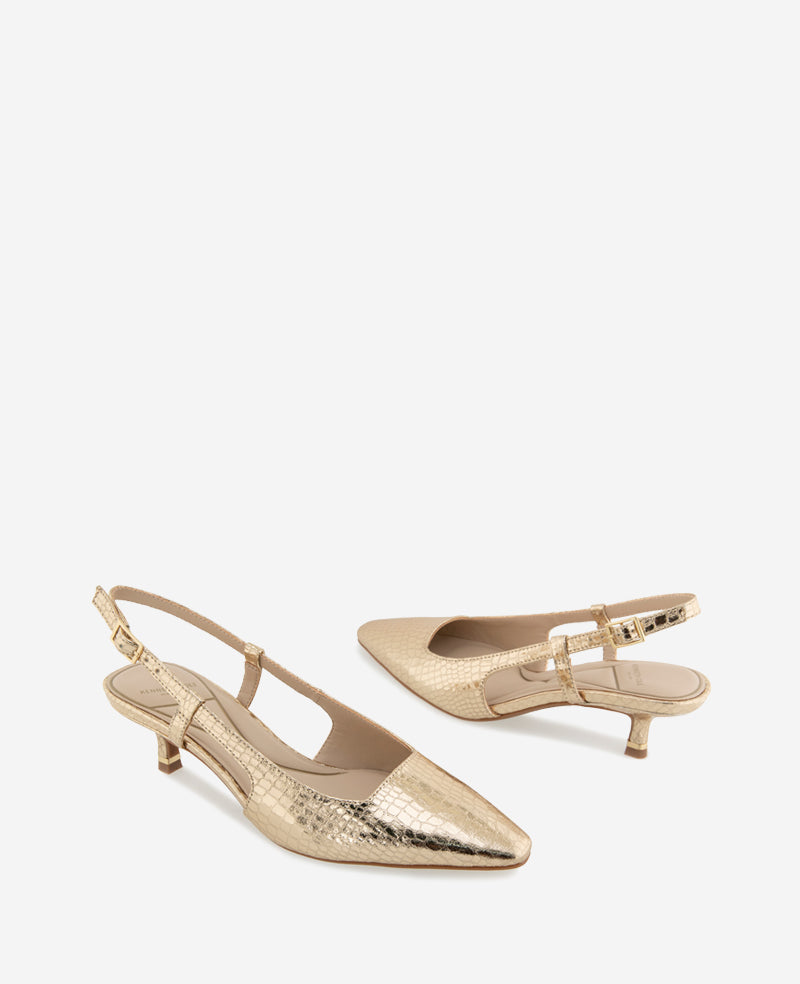 Martha Metallic Croco Slingback Kitten Heel Soft Gold