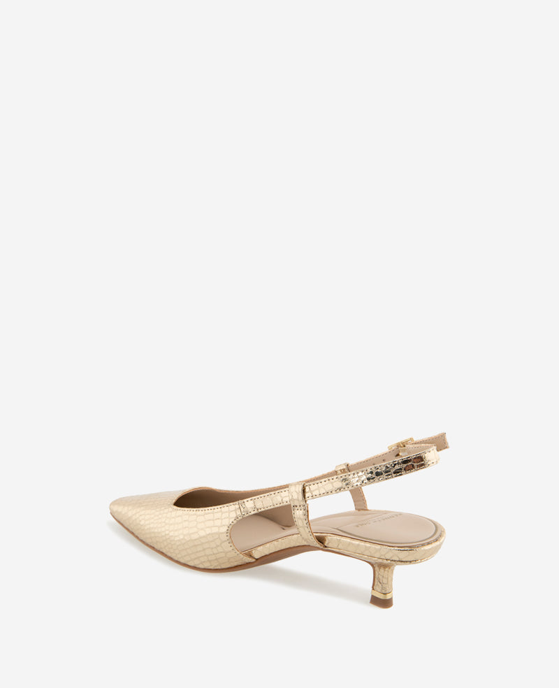 Martha Metallic Croco Slingback Kitten Heel Soft Gold