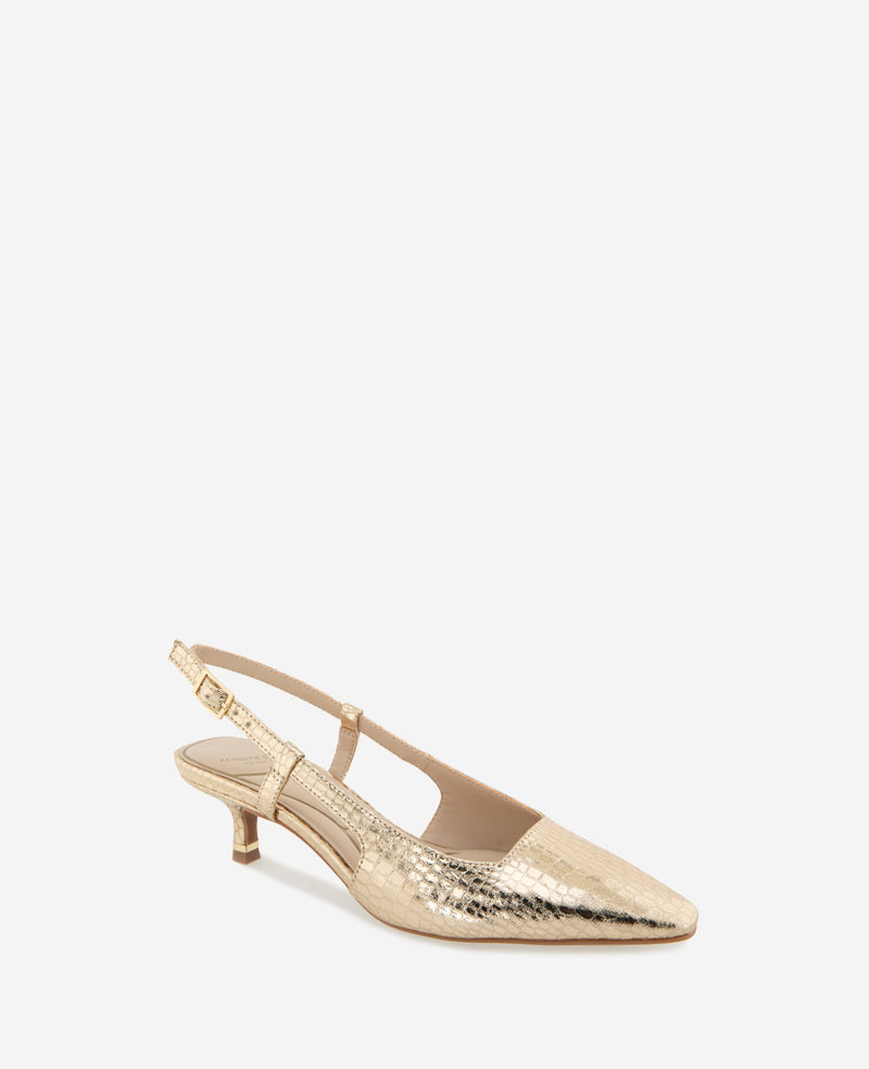Martha Metallic Croco Slingback Kitten Heel Soft Gold