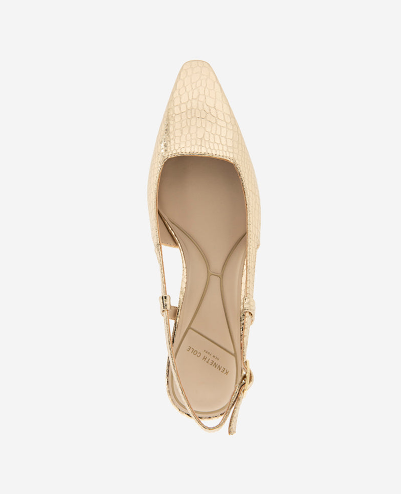 Martha Metallic Croco Slingback Kitten Heel Soft Gold