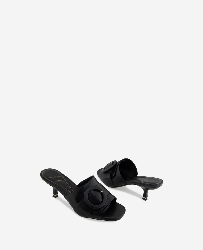 Valentina Leather Kitten Heel Slide Sandal Black Leather