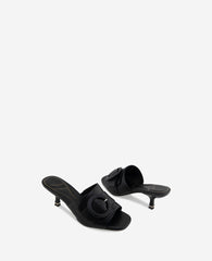 Valentina Leather Kitten Heel Slide Sandal Black Leather