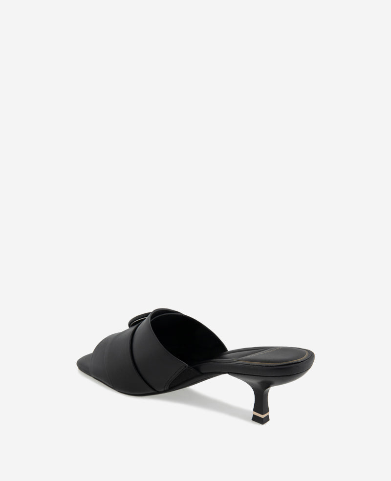 Valentina Leather Kitten Heel Slide Sandal Black Leather