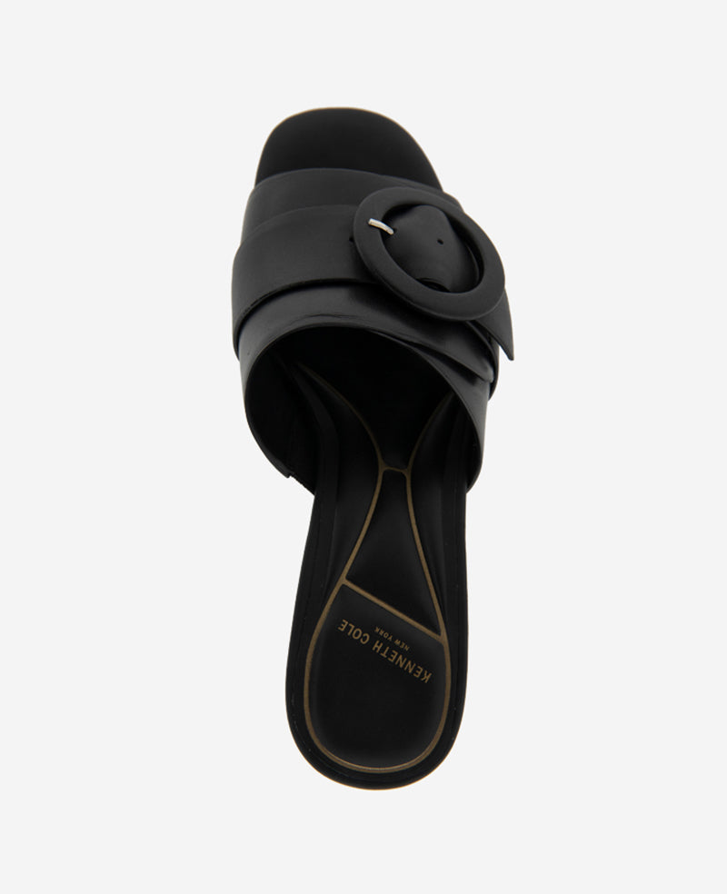 Valentina Leather Kitten Heel Slide Sandal Black Leather